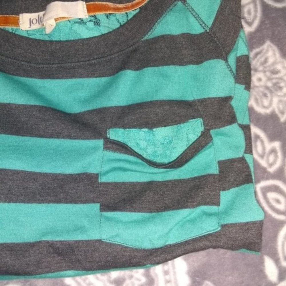 XL Black/Teal Striped LS